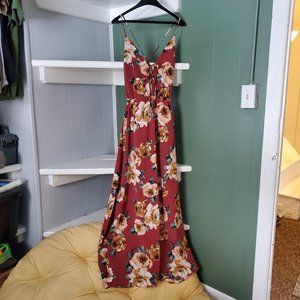 Floral Maxi Dress, Open Back, Large, NWT